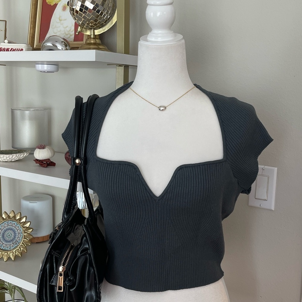 H&M Gray Women's Ribbed Top Size XL